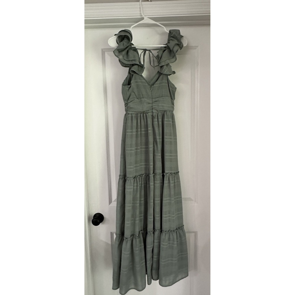 Altar'd State Sage Green Plaid Ruffle Tiered Maxi Dress XS DYDW3908PL-E - Picture 3 of 7